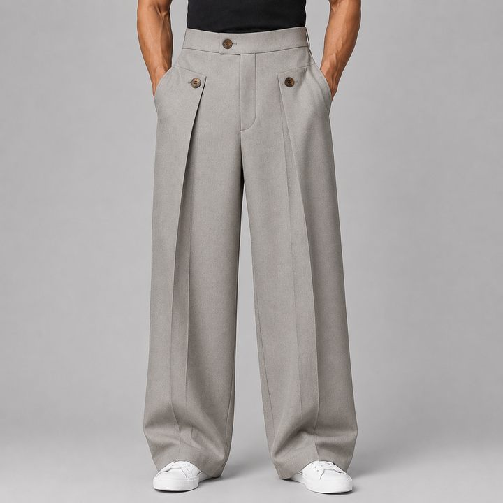 Men's Wide Leg Trousers with Front Pleats