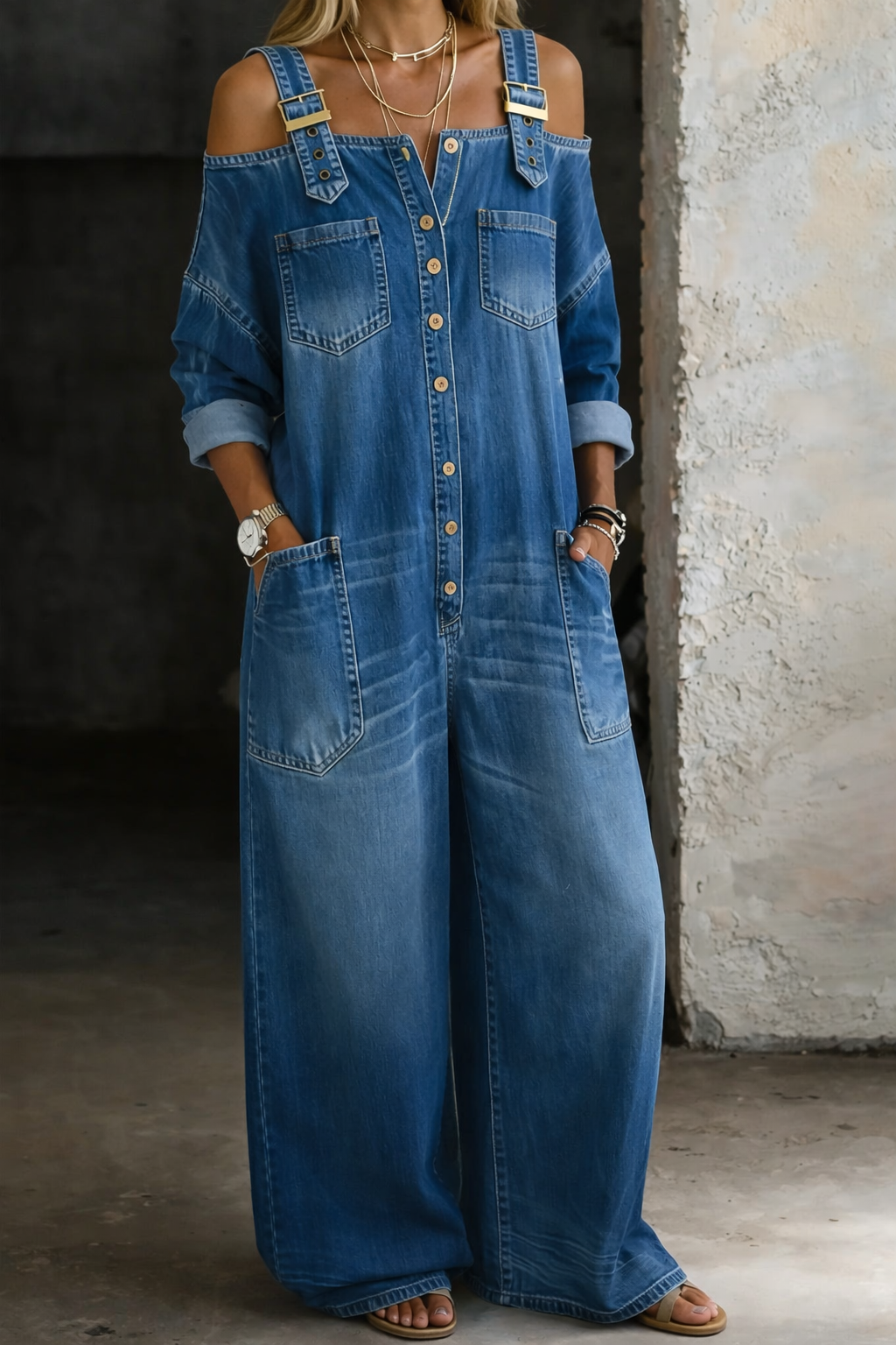 Sophia | Denim Jumpsuit with Open Shoulders