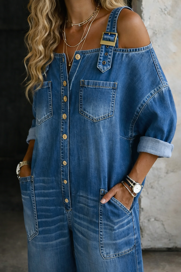Sophia | Denim Jumpsuit with Open Shoulders