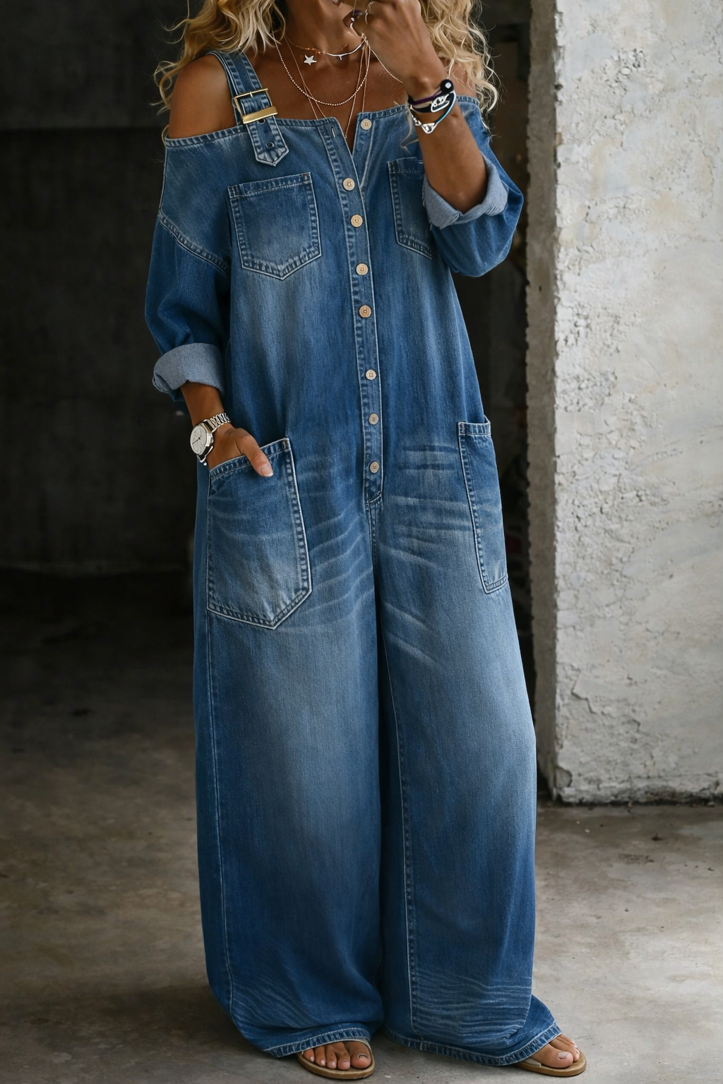 Stefania | Denim Shirt with Open Shoulders