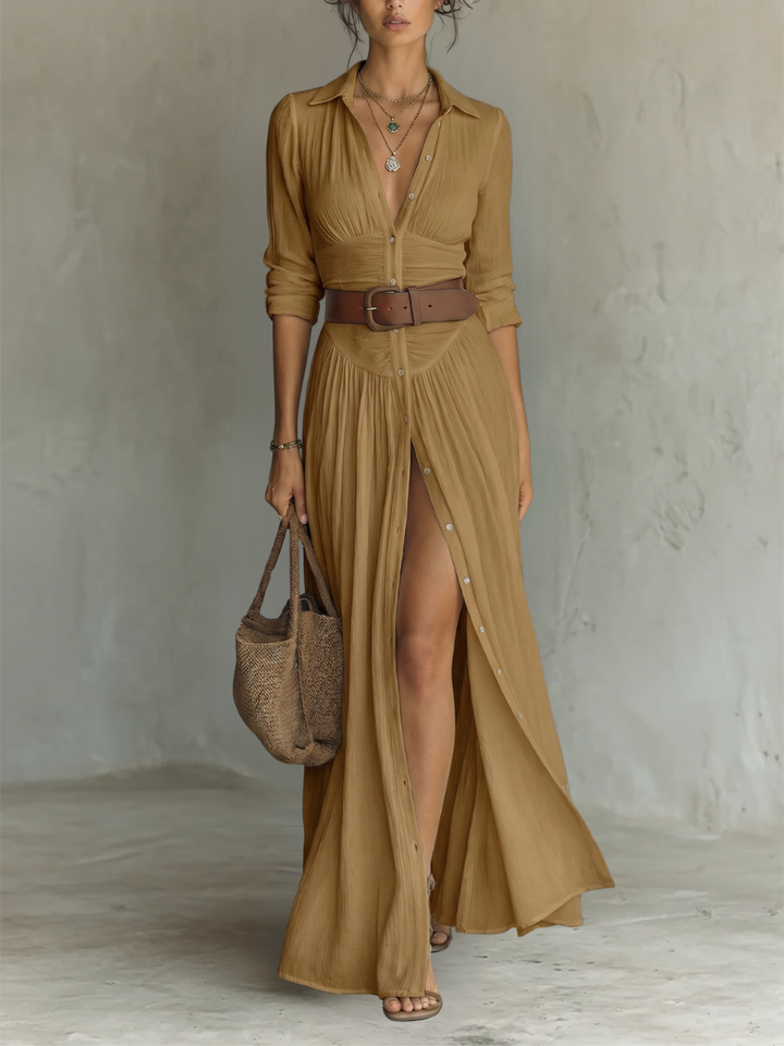 Helenia | Long Maxi Dress with Cut-Out Collar and Long Sleeves for Women