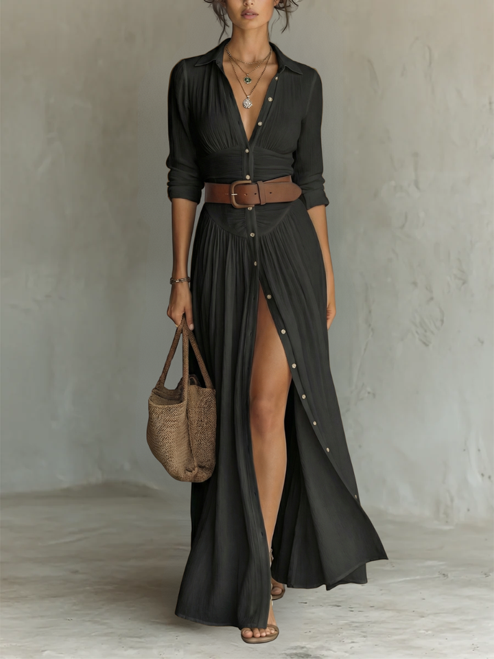 Helenia | Long Maxi Dress with Cut-Out Collar and Long Sleeves for Women