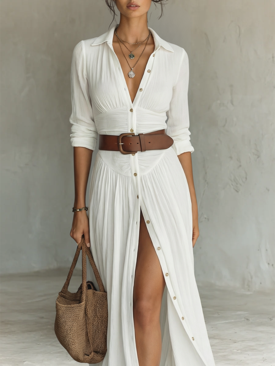 Helenia | Long Maxi Dress with Cut-Out Collar and Long Sleeves for Women
