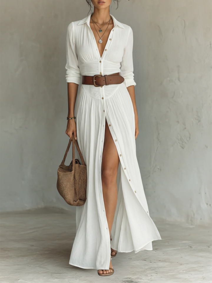 Helenia | Long Maxi Dress with Cut-Out Collar and Long Sleeves for Women