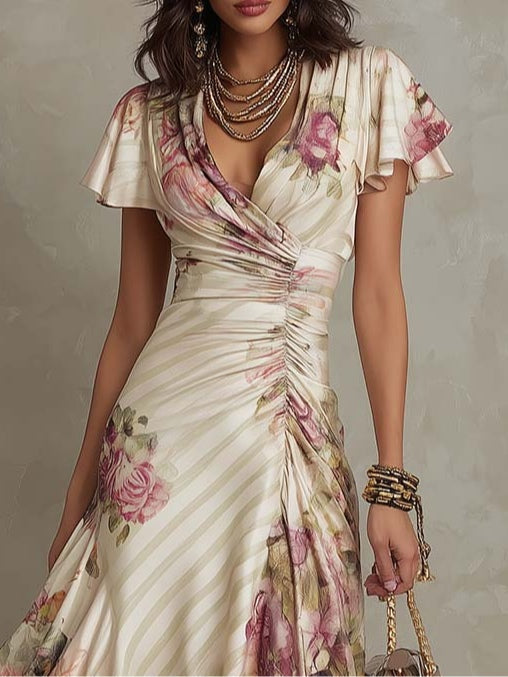Alba | Elegant Retro Floral Midi Dress