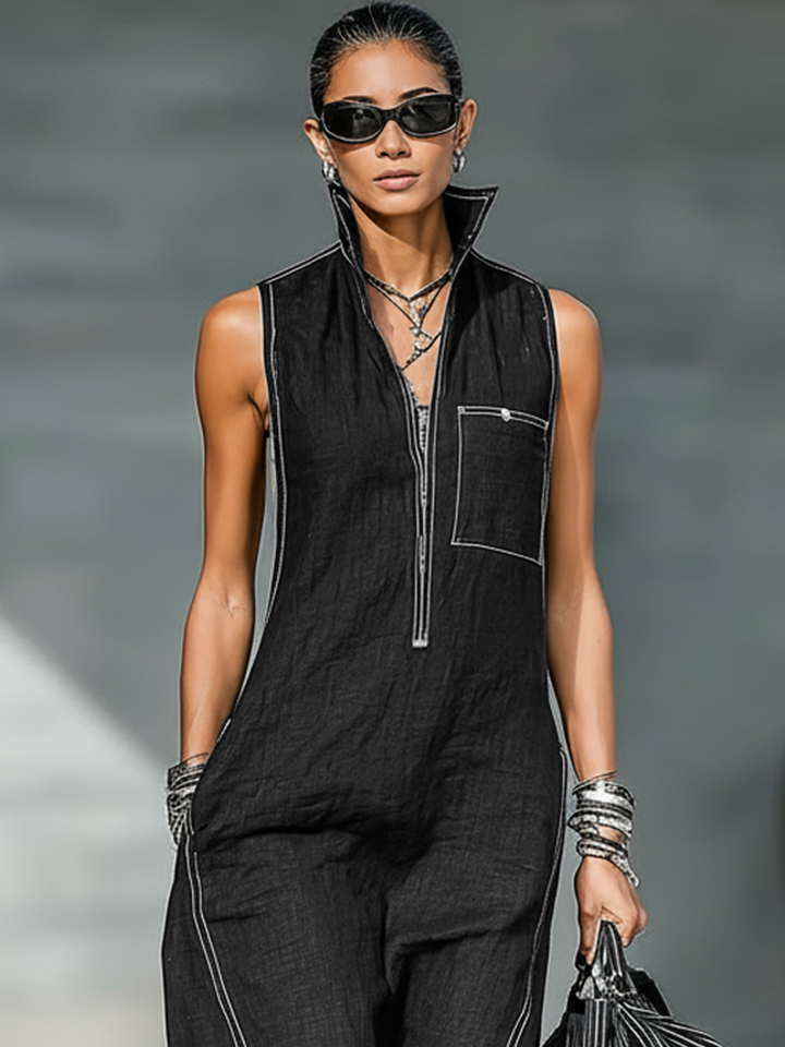 Mila | Minimalist Overalls with White Hem