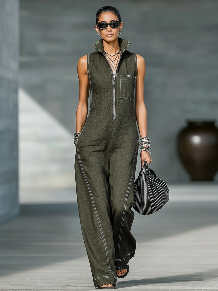 Mila | Minimalist Overalls with White Hem