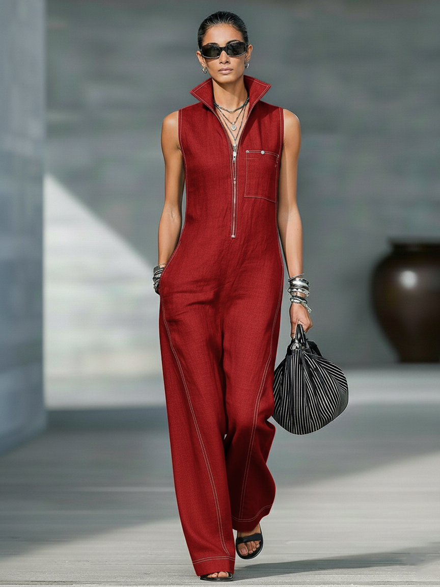 Mila | Minimalist Overalls with White Hem