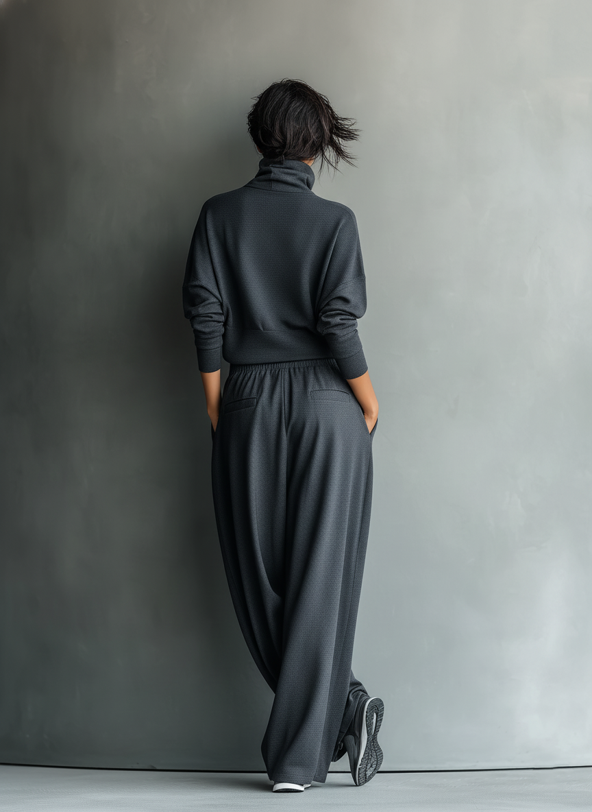 Emma | Knit Set with Stand-Up Collar and Wide Pants