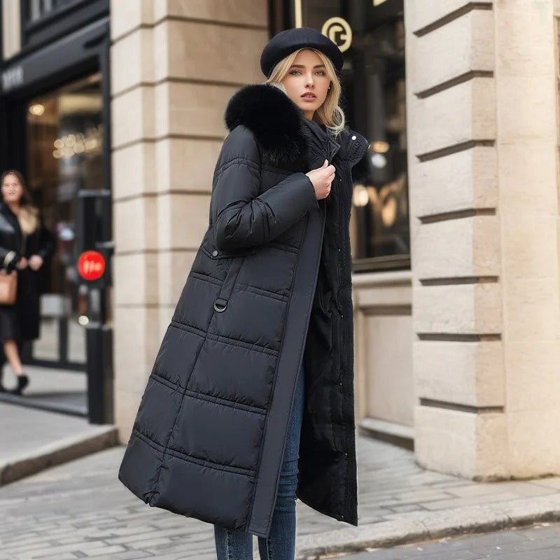 Women’s Longline Faux-Fur Hooded Puffer Coat