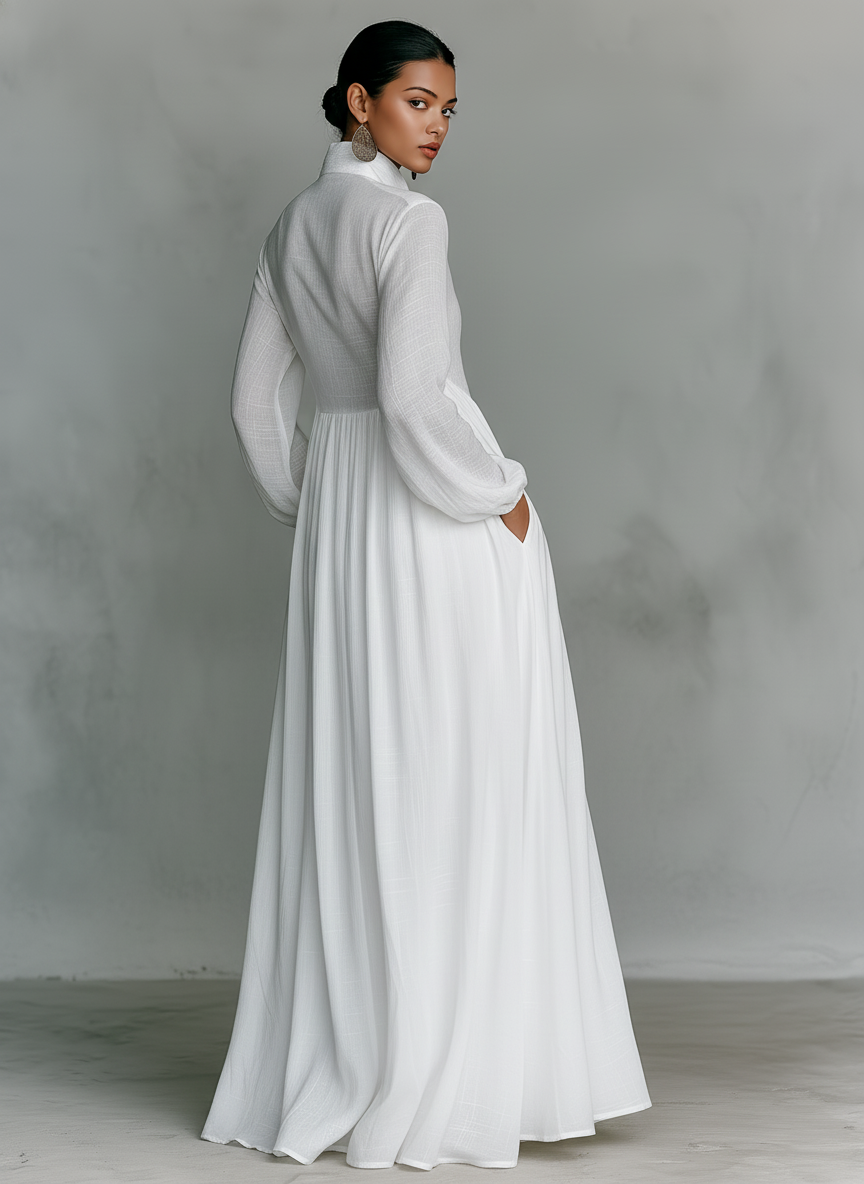 Sita | Maxi Dress with Patchwork, High Neck and Long Sleeves