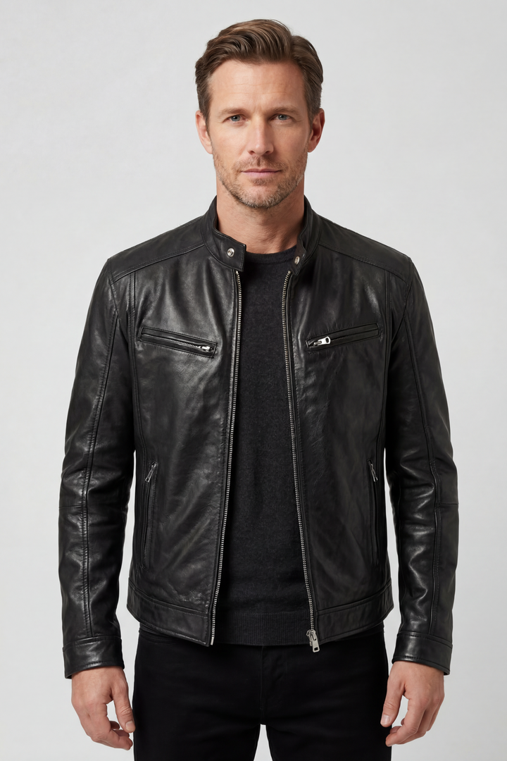 Men’s Multi-Zip Leather-Look Biker Jacket