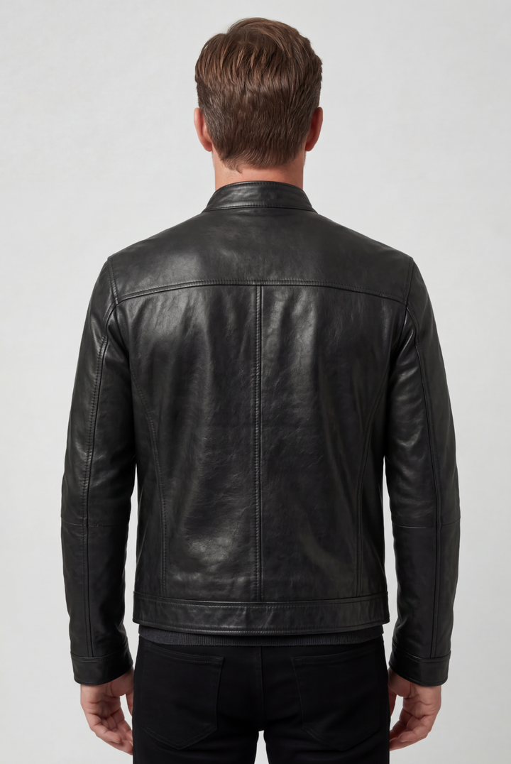 Men’s Multi-Zip Leather-Look Biker Jacket