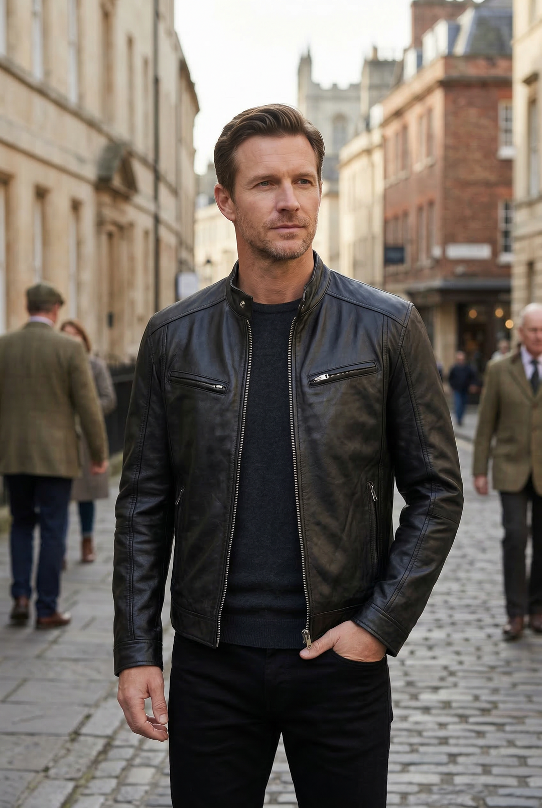 Men’s Multi-Zip Leather-Look Biker Jacket