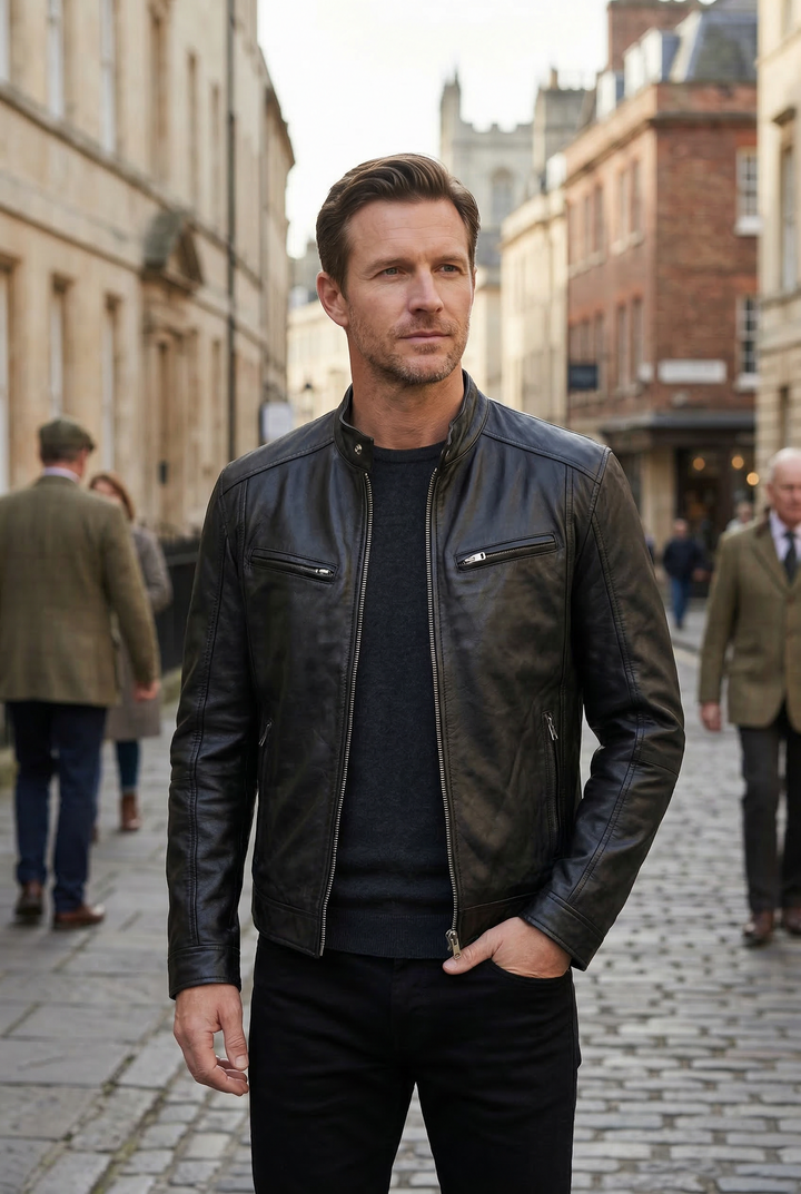 Men’s Multi-Zip Leather-Look Biker Jacket