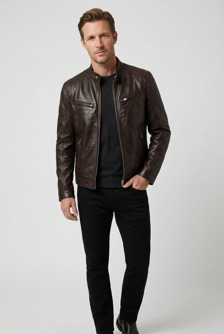 Men’s Multi-Zip Leather-Look Biker Jacket