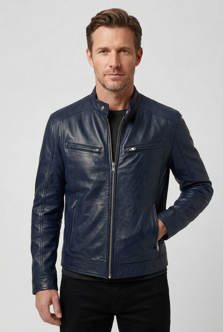 Men’s Multi-Zip Leather-Look Biker Jacket