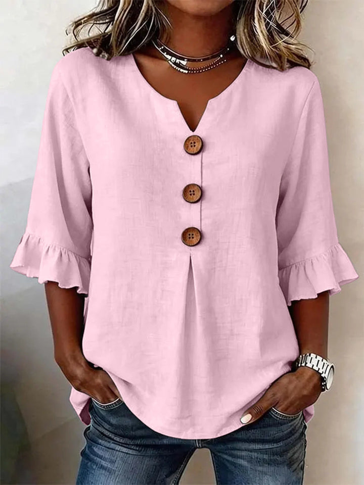 Women’s Button-Front Ruffle-Sleeve Blouse