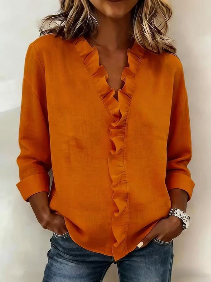 Women’s Ruffle-Front Long-Sleeve Blouse