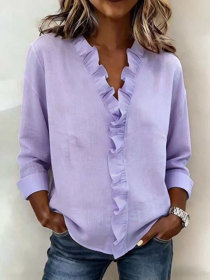 Women’s Ruffle-Front Long-Sleeve Blouse