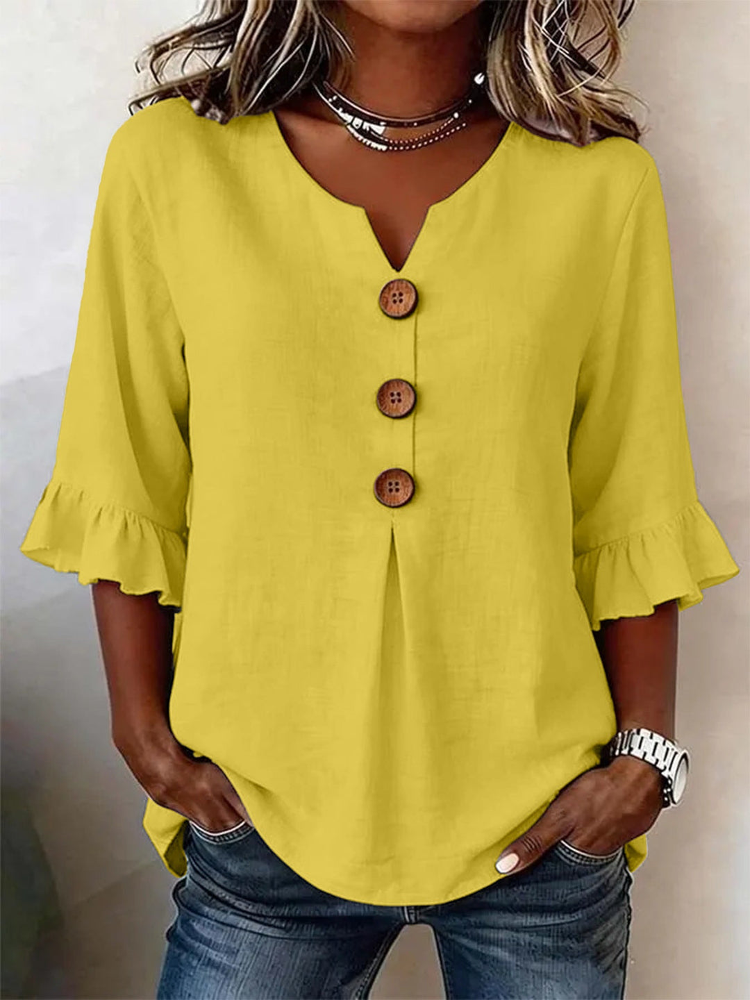 Women’s Button-Front Ruffle-Sleeve Blouse