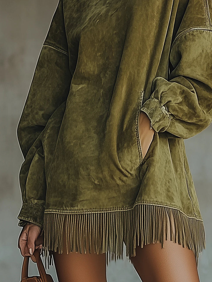 Amalia | Dress with High Collar and Fringes