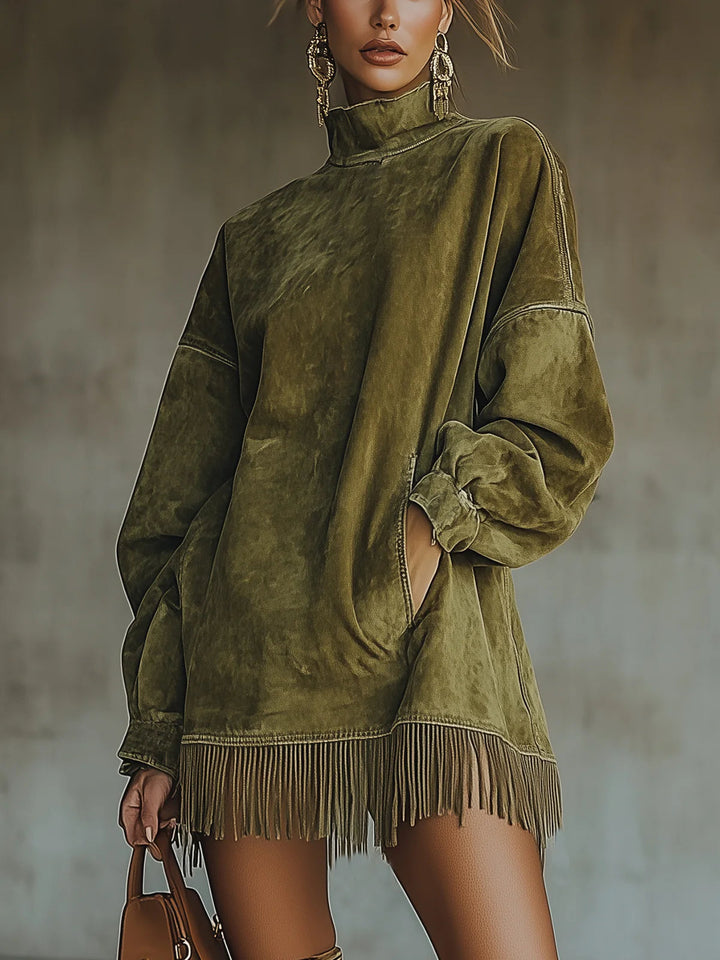 Amalia | Dress with High Collar and Fringes