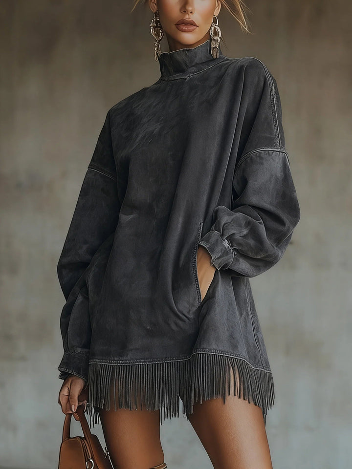 Amalia | Dress with High Collar and Fringes