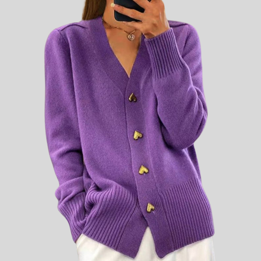 Women’s V-Neck Cardigan with Heart Buttons
