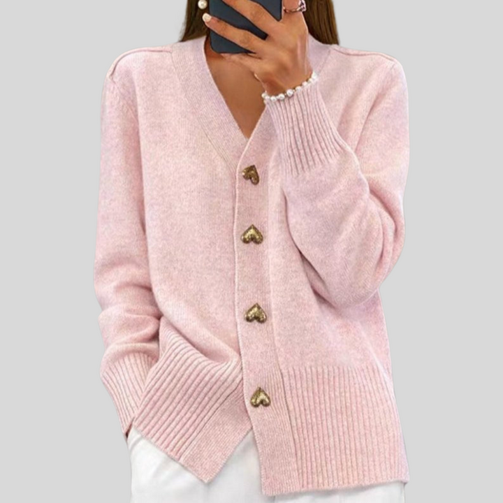 Women’s V-Neck Cardigan with Heart Buttons