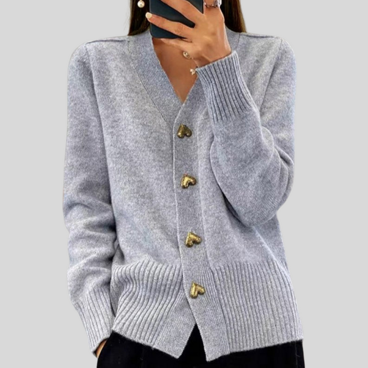 Women’s V-Neck Cardigan with Heart Buttons
