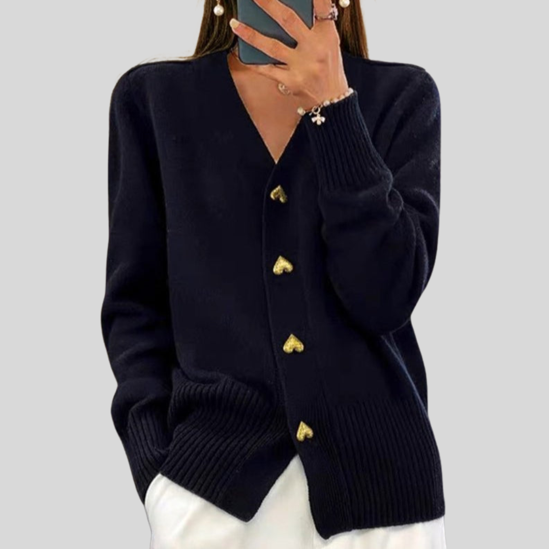 Women’s V-Neck Cardigan with Heart Buttons