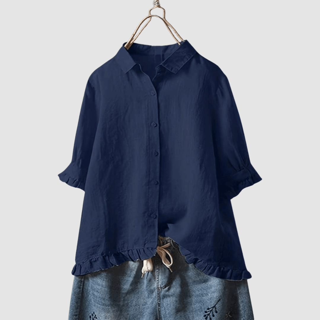 Women’s Lightweight Ruffle-Trim Button-Up Blouse