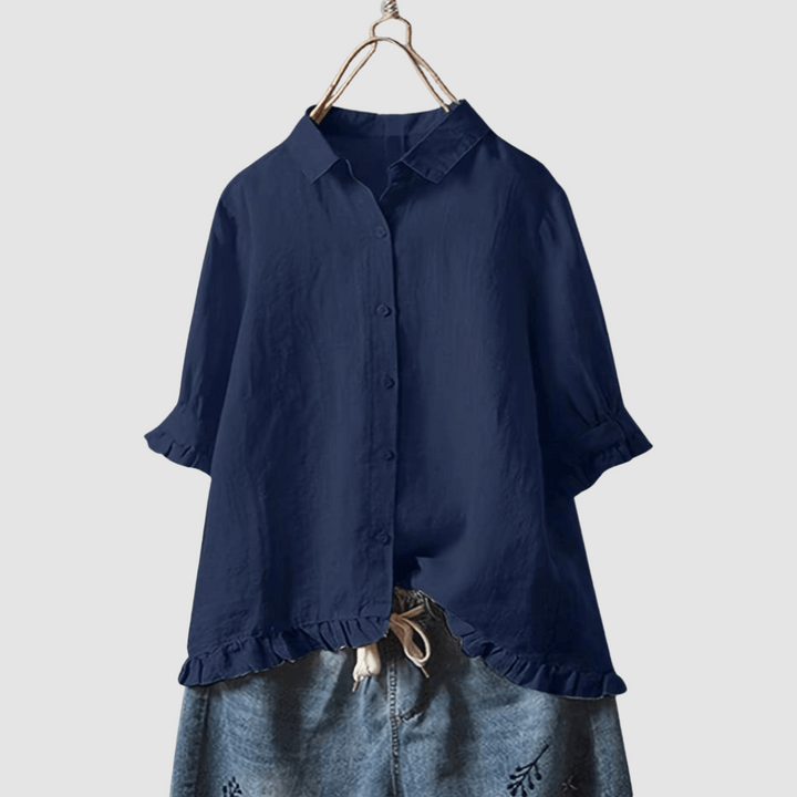Women’s Lightweight Ruffle-Trim Button-Up Blouse