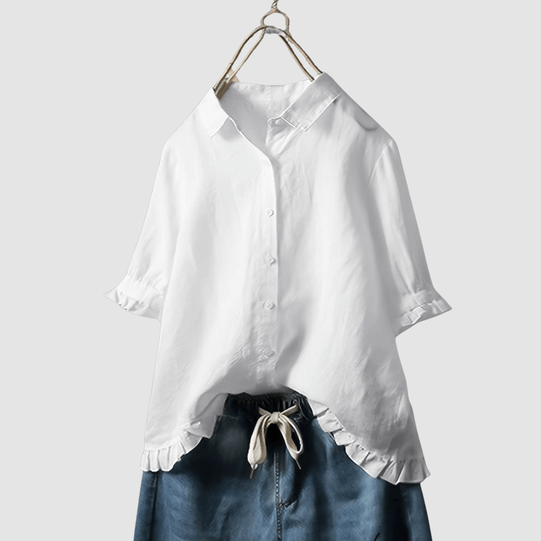 Women’s Lightweight Ruffle-Trim Button-Up Blouse