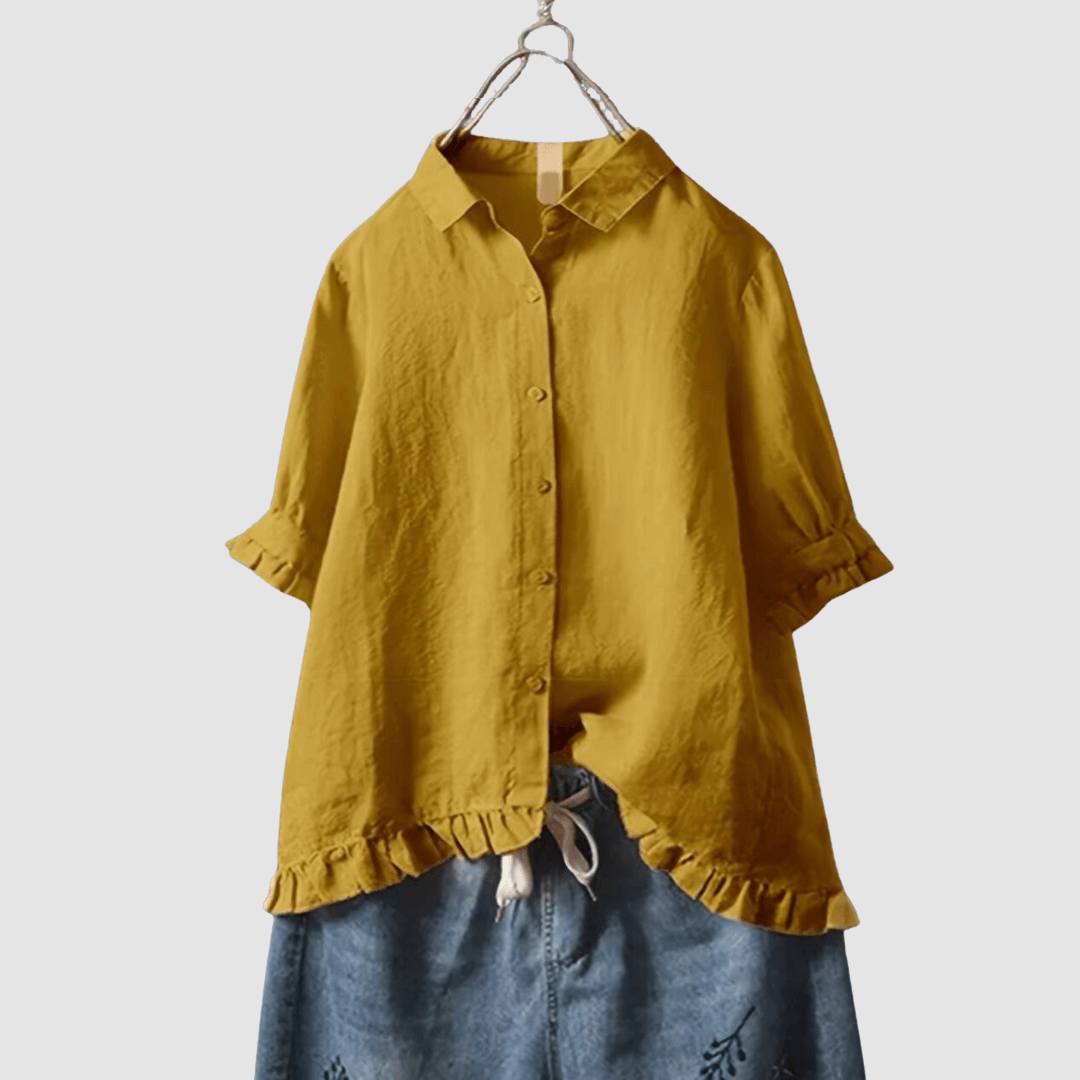 Women’s Lightweight Ruffle-Trim Button-Up Blouse
