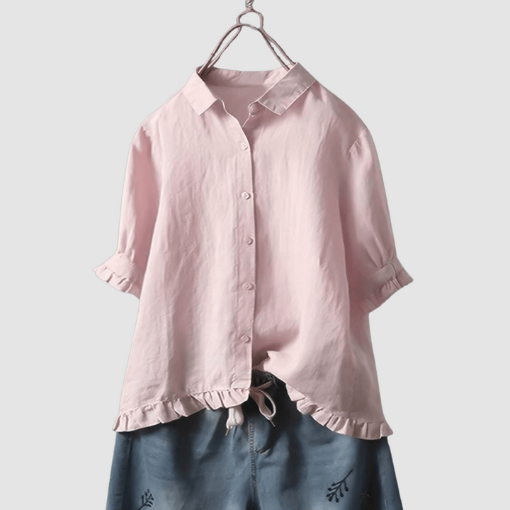 Women’s Lightweight Ruffle-Trim Button-Up Blouse
