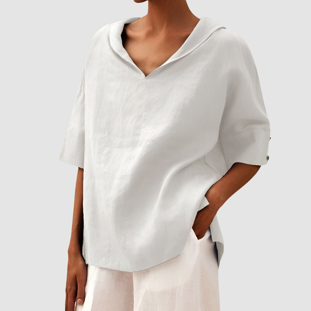 Women’s Linen-Blend V-Neck Blouse