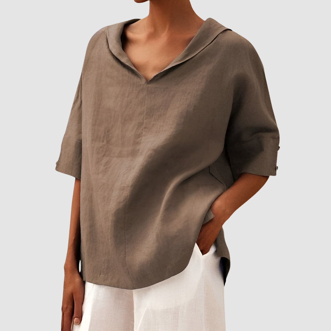 Women’s Linen-Blend V-Neck Blouse