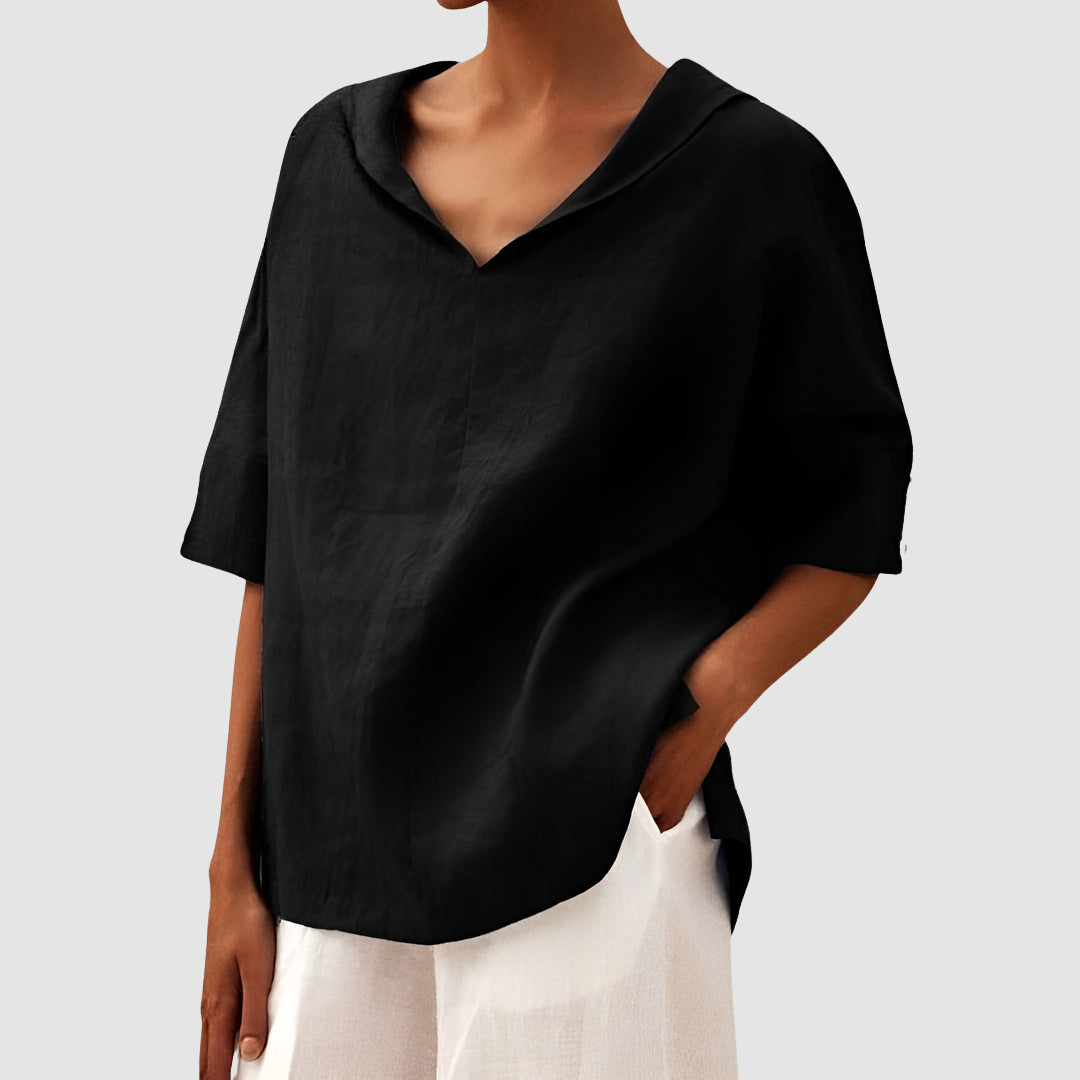 Women’s Linen-Blend V-Neck Blouse