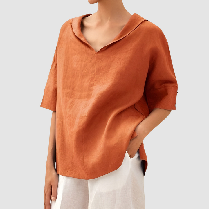 Women’s Linen-Blend V-Neck Blouse