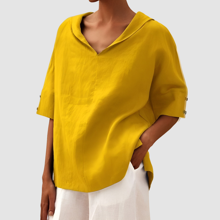 Women’s Linen-Blend V-Neck Blouse