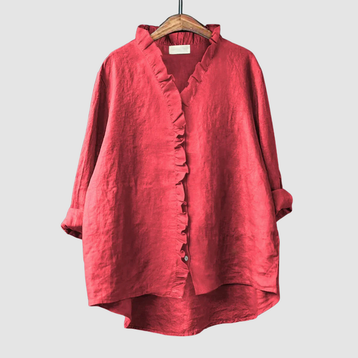 Women’s Ruffle Linen-Blend Blouse