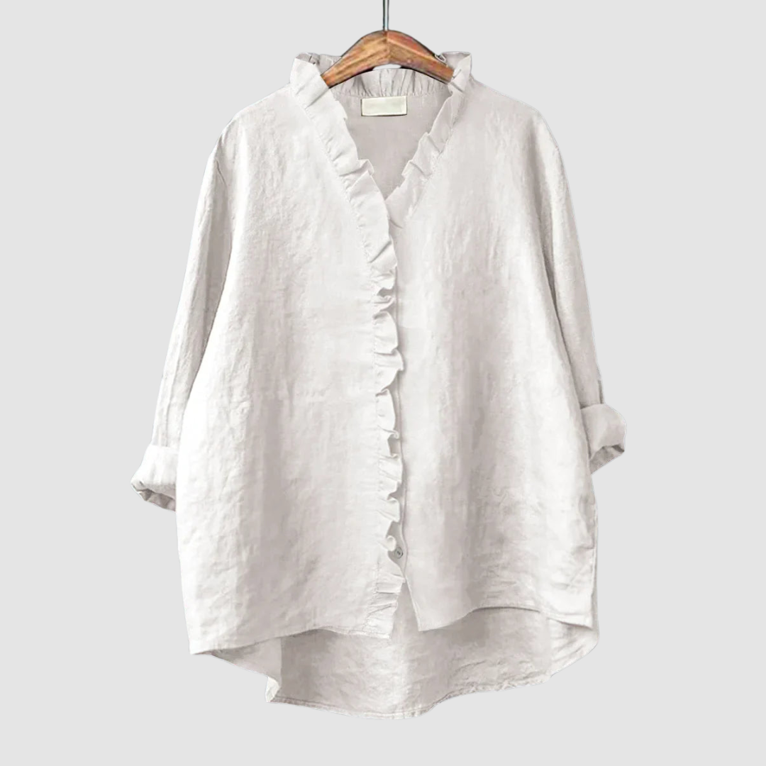Women’s Ruffle Linen-Blend Blouse
