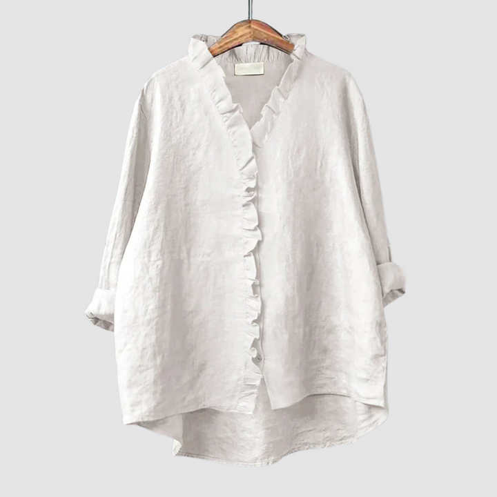 Women’s Ruffle Linen-Blend Blouse