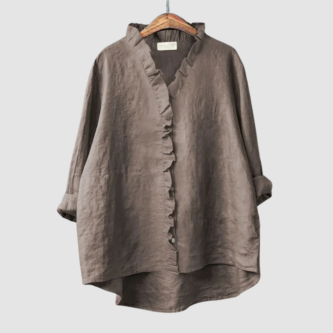 Women’s Ruffle Linen-Blend Blouse