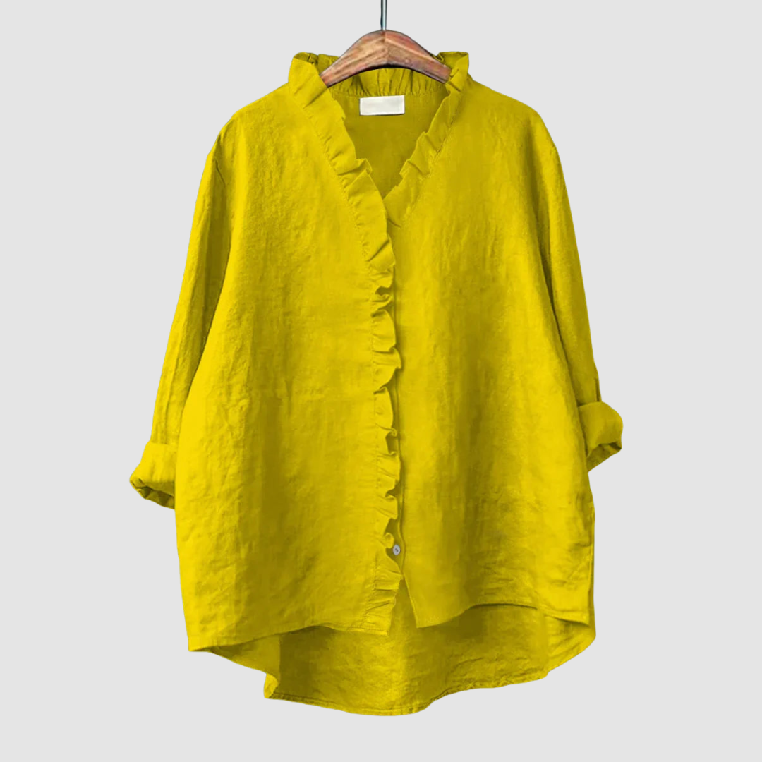 Women’s Ruffle Linen-Blend Blouse