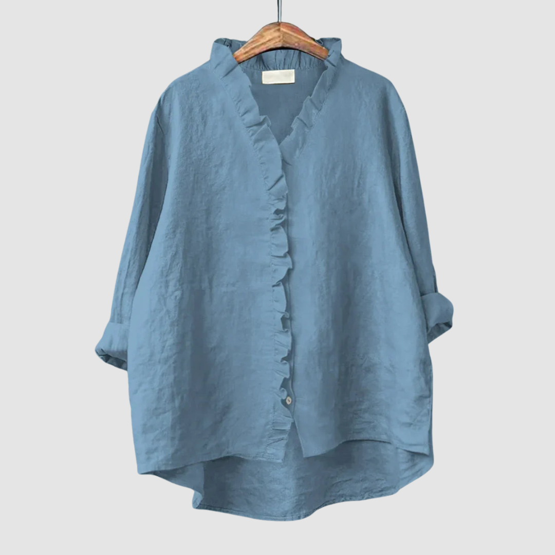 Women’s Ruffle Linen-Blend Blouse