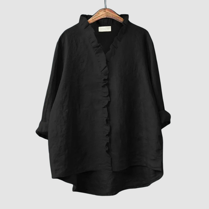 Women’s Ruffle Linen-Blend Blouse