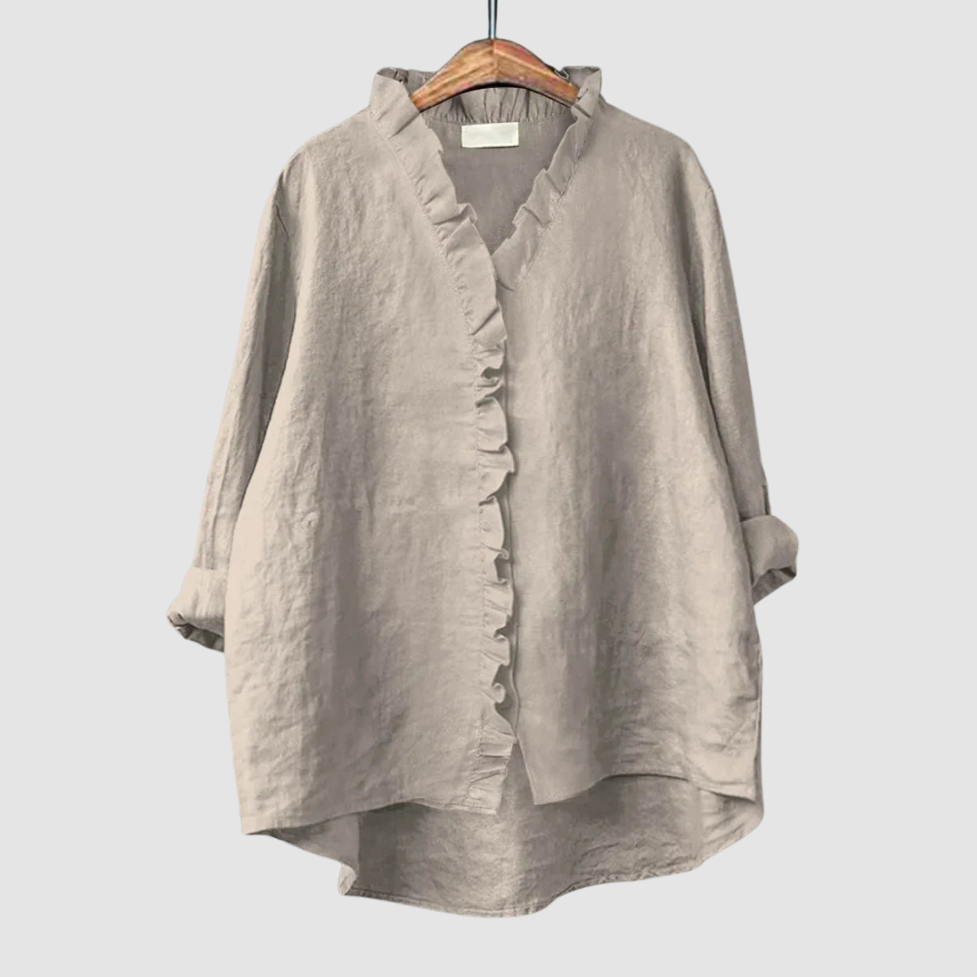 Women’s Ruffle Linen-Blend Blouse